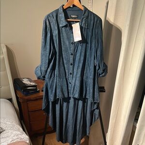 Thrill Blue Long Sleeve Notched Collar Jean Jacket